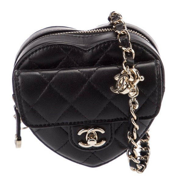 Chanel Handbags - Chanel Black Quilted Lambskin mini Heart Belt Bag with Authentic card /dust bag